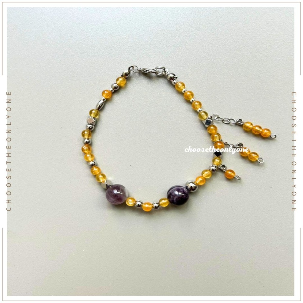 👩🏻CTOO28👩🏻 正財最強 天然紫幽靈黃水晶手鍊 | 天然水晶 手環 手鍊 手鏈 事業順遂 業務適合佩帶-規格圖8