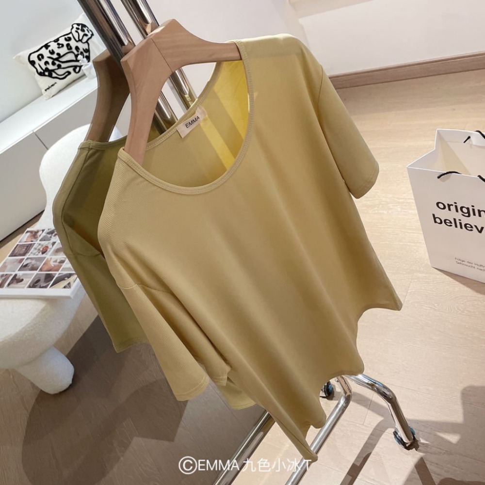 【JDUDS】 素色冰絲條紋短袖 寬鬆打底T 親膚打底圓領短袖 絲滑短袖 簡約舒適質感飽和色T 夏季短袖 居家短袖-規格圖10