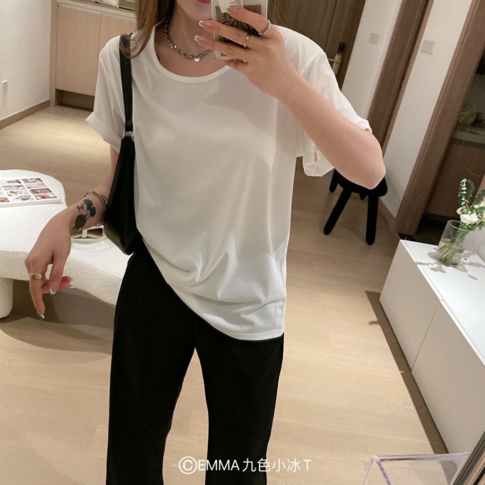 【JDUDS】 素色冰絲條紋短袖 寬鬆打底T 親膚打底圓領短袖 絲滑短袖 簡約舒適質感飽和色T 夏季短袖 居家短袖-規格圖10