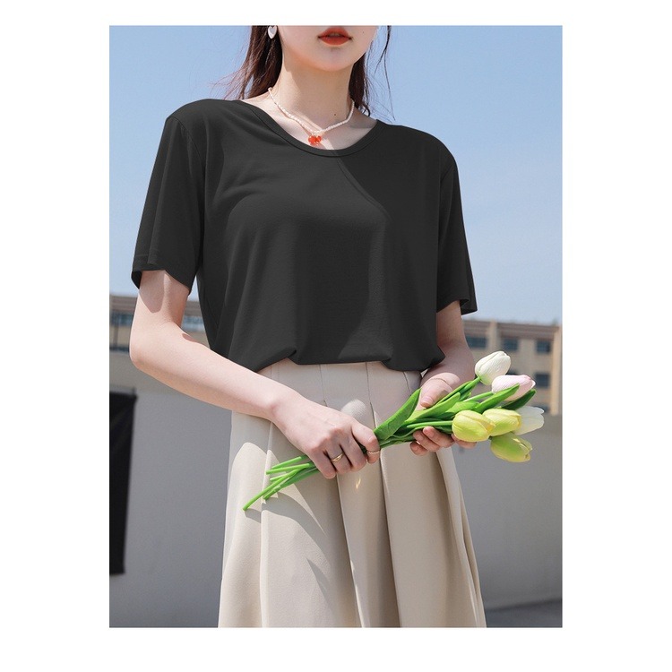 【JDUDS】冰絲T恤 涼感上衣 夏季韓版ins 短袖外穿寬鬆上衣 打底衫 降溫 仙女 寬鬆圓領T 寬鬆圓領T 舒適-規格圖7