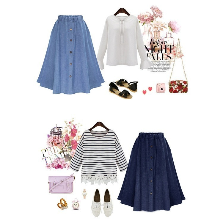 【JDUDS】 牛仔裙/牛仔長裙/丹寧裙子/長裙/鬆緊/口袋/顯瘦/大尺碼/裙子/女生裙子/女生衣著/a字裙/半身裙-細節圖4