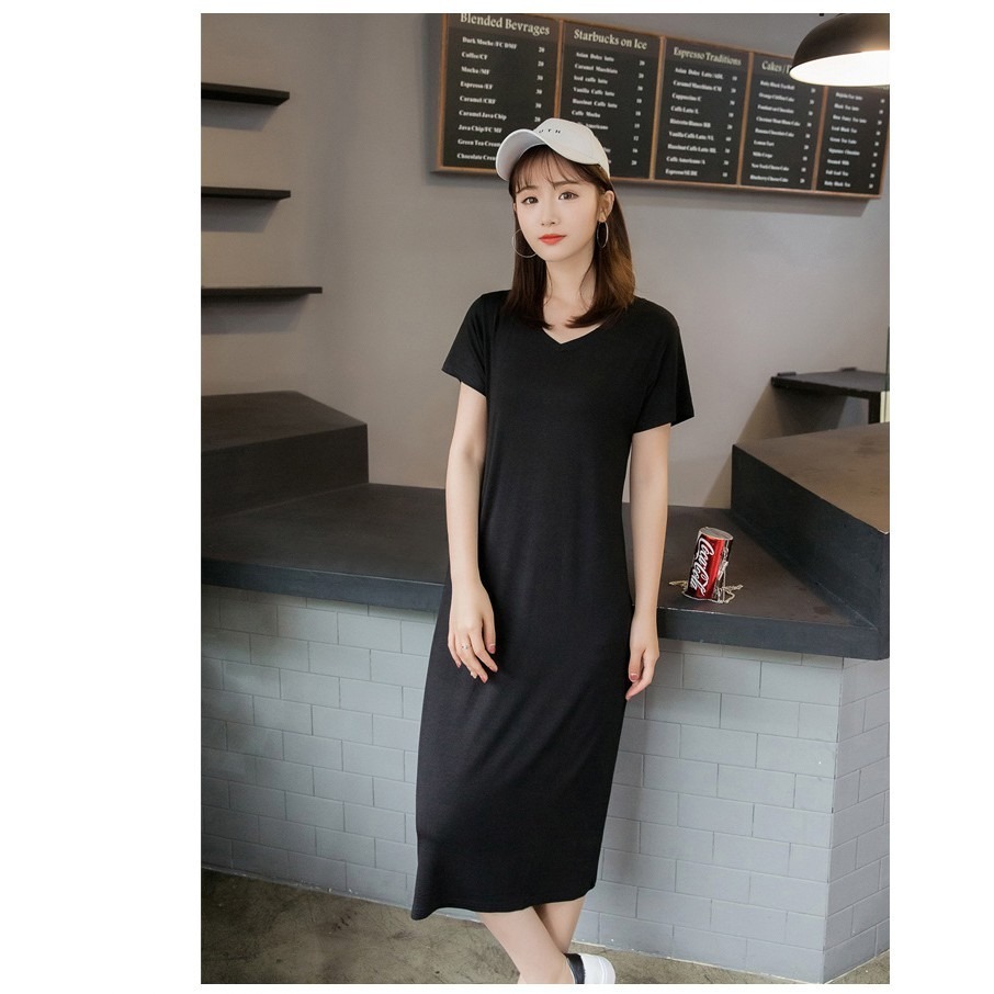 【JDUDS】莫代爾 顯瘦 超彈力 孕婦 大尺碼舒適短袖連身裙-細節圖4