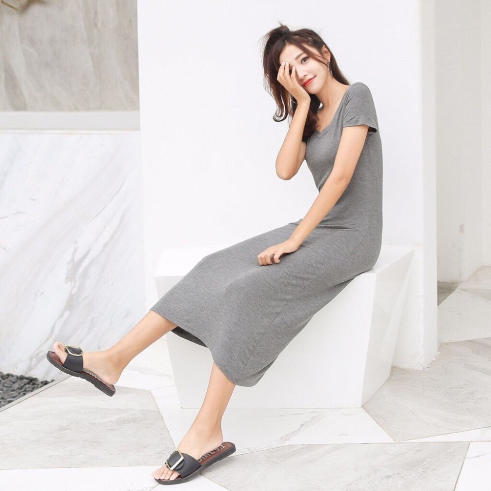 【JDUDS】莫代爾 顯瘦 超彈力 孕婦 大尺碼舒適短袖連身裙-細節圖5