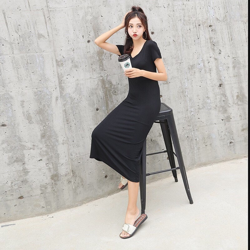 【JDUDS】莫代爾 顯瘦 超彈力 孕婦 大尺碼舒適短袖連身裙-細節圖6