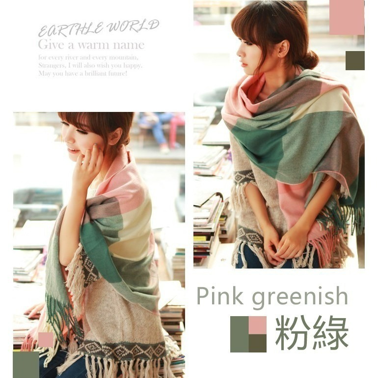 【JDUDS】冬季日系圍巾 保暖仿羊絨柔軟抗寒流蘇格子百搭復古情侶圍巾女-細節圖2