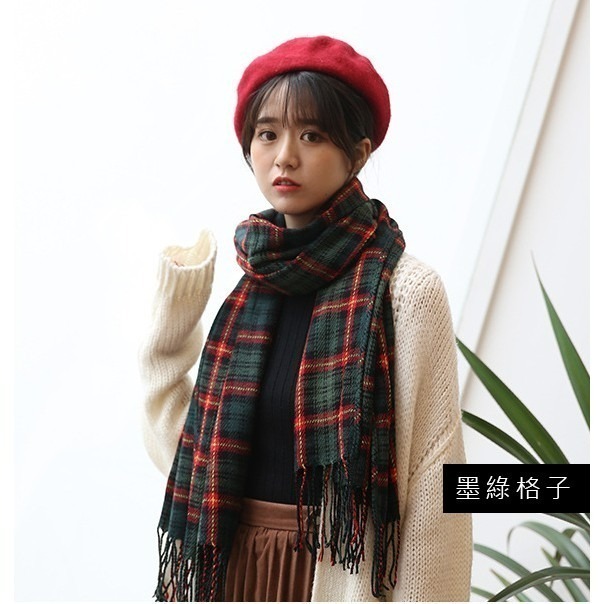 【JDUDS】冬季日系圍巾 保暖仿羊絨柔軟抗寒流蘇格子百搭復古情侶圍巾女-細節圖3