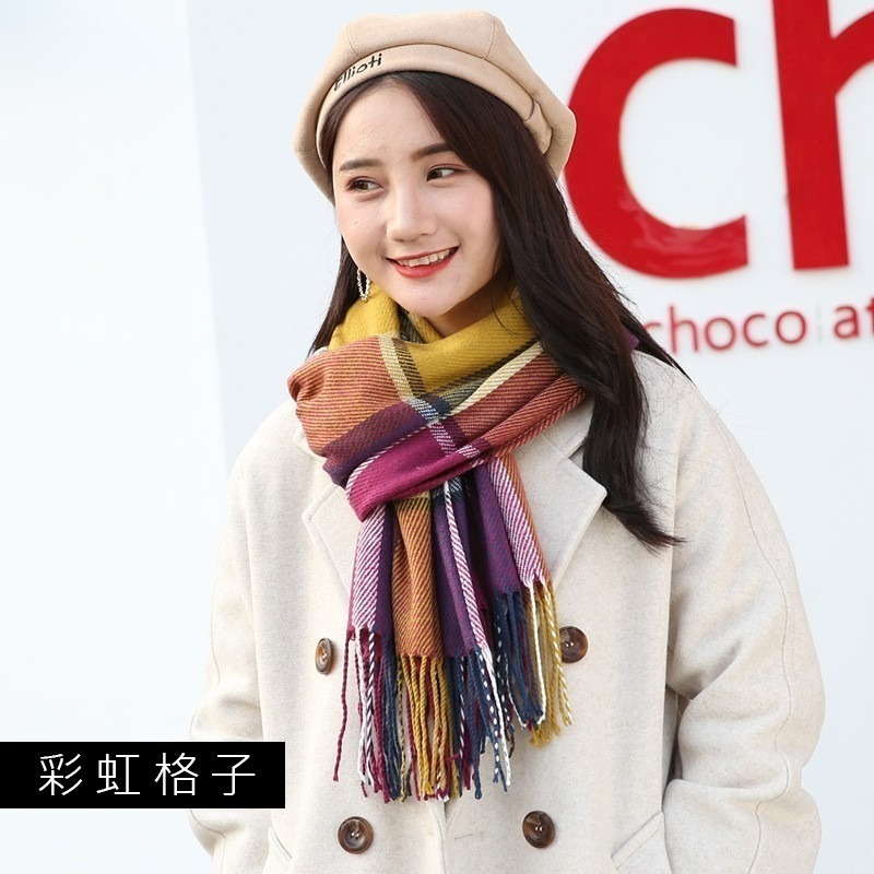 【JDUDS】冬季日系圍巾 保暖仿羊絨柔軟抗寒流蘇格子百搭復古情侶圍巾女-細節圖4