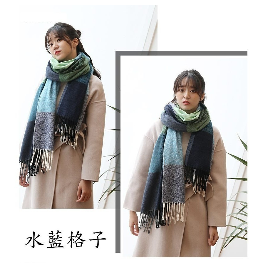 【JDUDS】冬季日系圍巾 保暖仿羊絨柔軟抗寒流蘇格子百搭復古情侶圍巾女-細節圖6