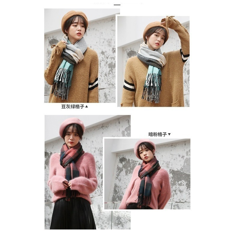 【JDUDS】冬季日系圍巾 保暖仿羊絨柔軟抗寒流蘇格子百搭復古情侶圍巾女-細節圖7
