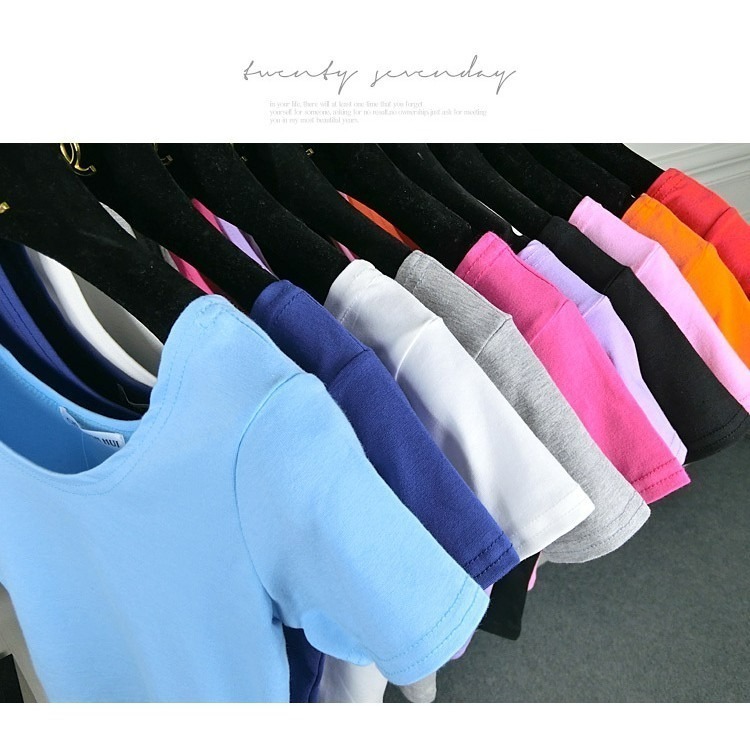 【JDUDS】純棉百搭彈力修身露肚短袖T 歐美 T恤女 短袖 短T 修身 顯胸 度假上衣 T恤 短袖 短版上衣-細節圖5