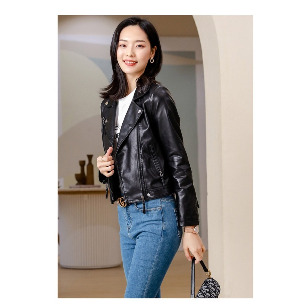 【JDUDS】 韓版 短版 修身 大尺碼 機車皮外套 正韓 百搭 韓版-細節圖8