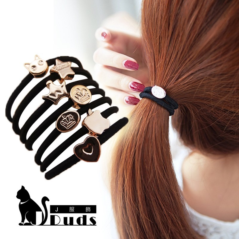 【JDUDS】韓版新款黑色造型電鍍髮圈 高彈力髮圈 髮飾 束髮圈 束髮帶 綁頭髮 A0001/A0052-細節圖4