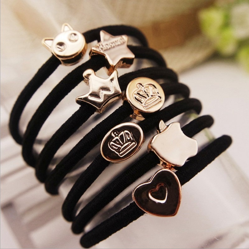 【JDUDS】韓版新款黑色造型電鍍髮圈 高彈力髮圈 髮飾 束髮圈 束髮帶 綁頭髮 A0001/A0052-細節圖5