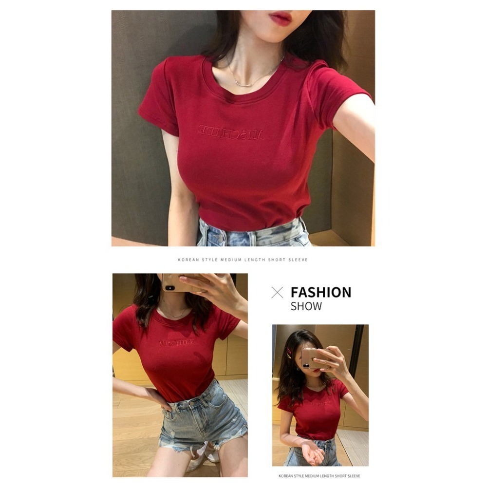 【JDUDS】 韓國新款 字母刺繡  短袖T恤 修身 學生衣服 女上衣 女裝 女生短袖 簡約刺繡-細節圖2