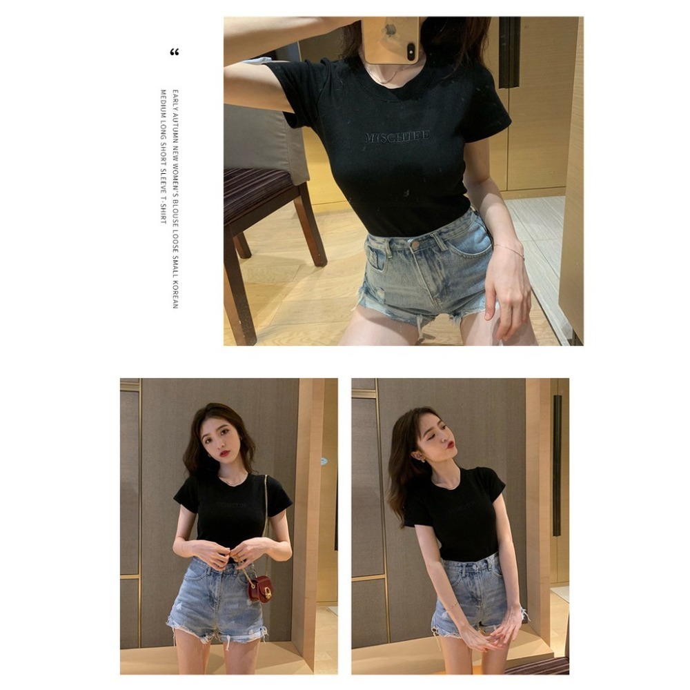 【JDUDS】 韓國新款 字母刺繡  短袖T恤 修身 學生衣服 女上衣 女裝 女生短袖 簡約刺繡-細節圖4