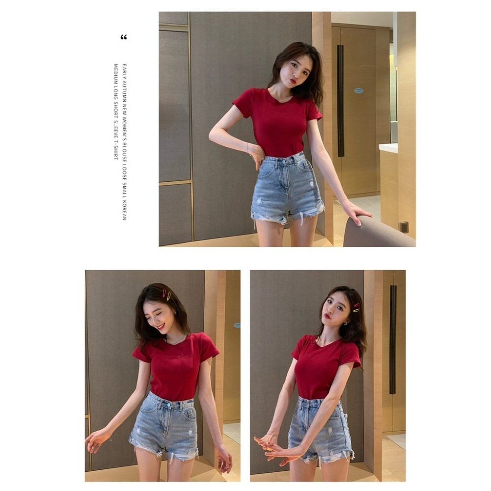 【JDUDS】 韓國新款 字母刺繡  短袖T恤 修身 學生衣服 女上衣 女裝 女生短袖 簡約刺繡-細節圖6