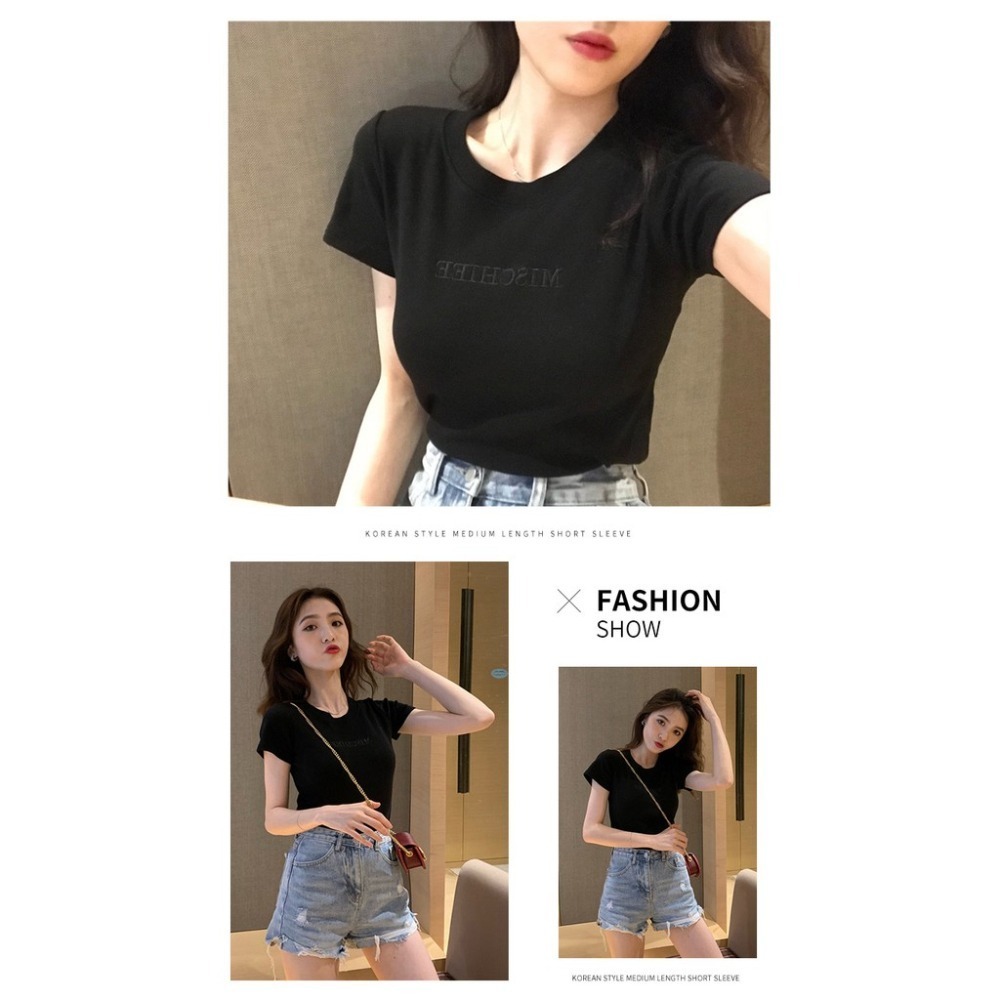 【JDUDS】 韓國新款 字母刺繡  短袖T恤 修身 學生衣服 女上衣 女裝 女生短袖 簡約刺繡-細節圖7
