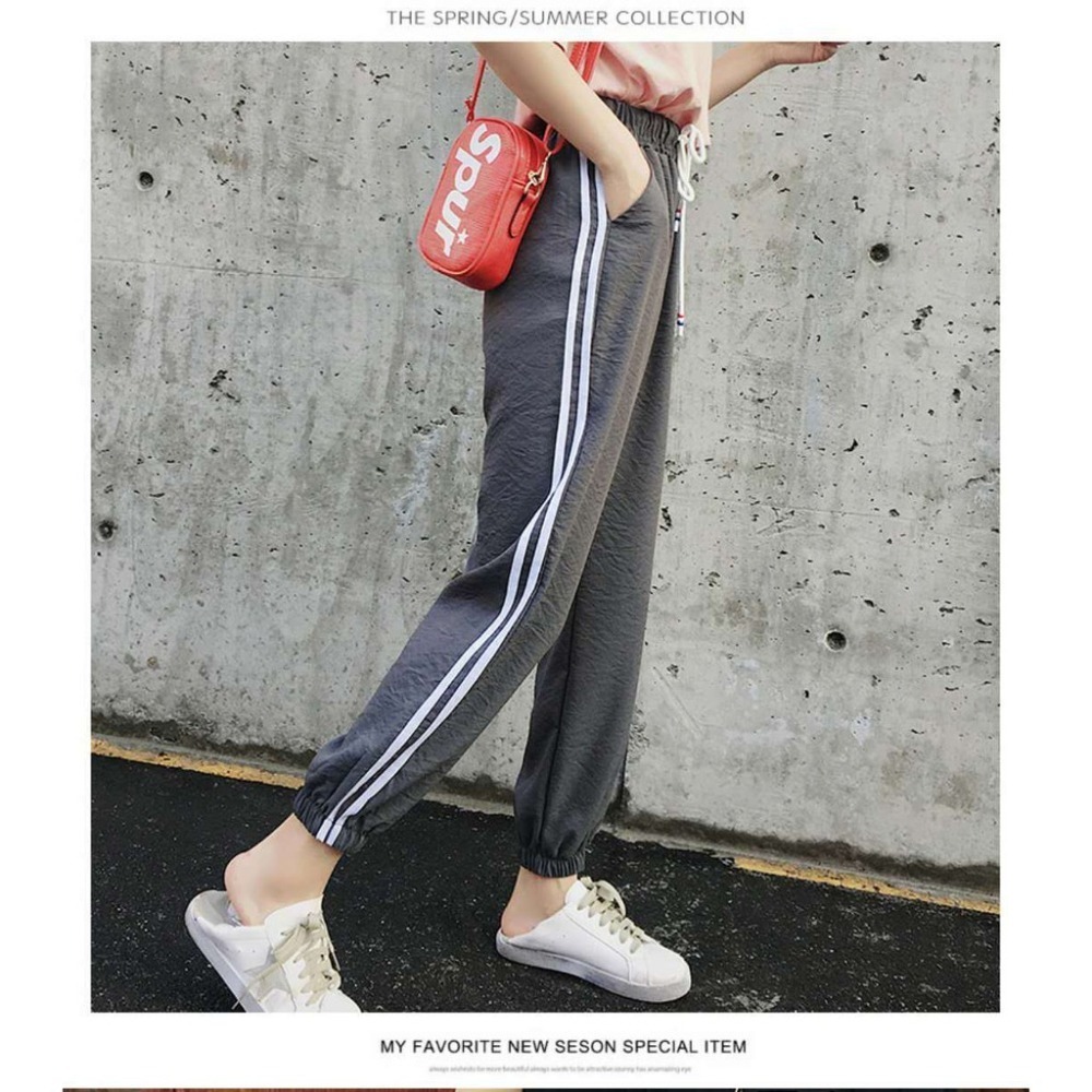 【JDUDS】ins款運動休閒褲 束口束腳褲 九分褲 運動褲 韓版寬鬆學生百搭兩條杠休閒長褲 尺寸偏小-細節圖3