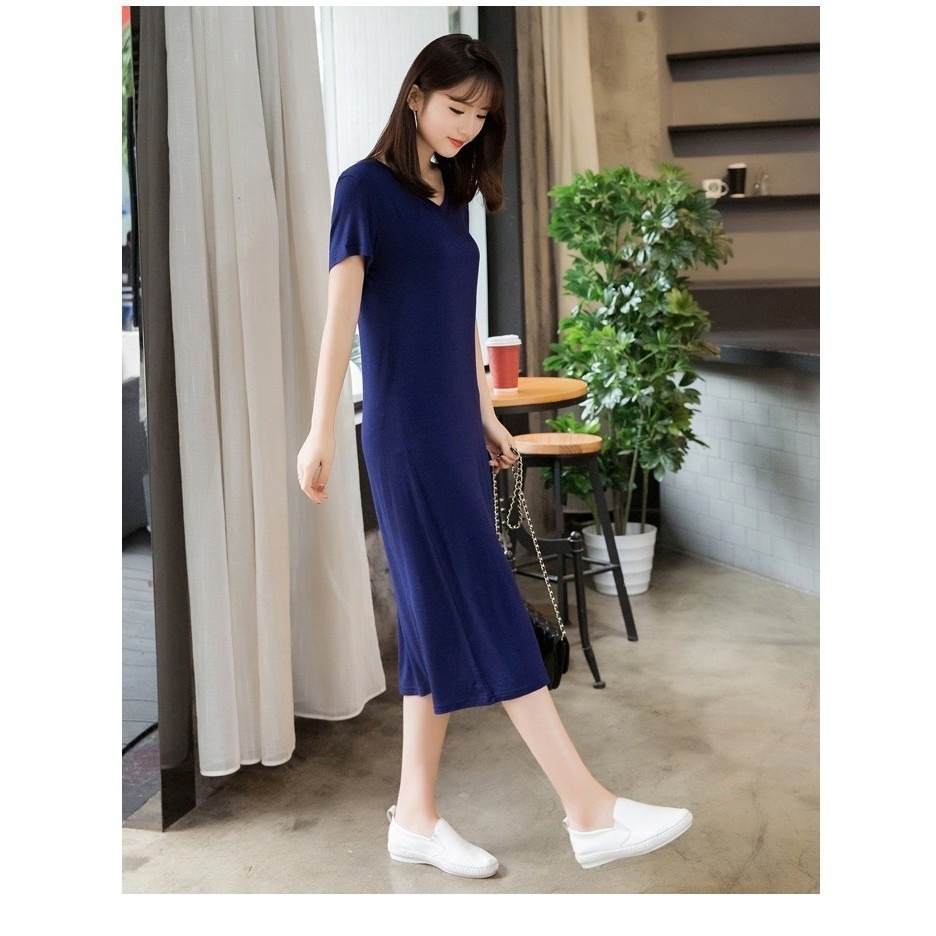 【JDUDS】莫代爾 顯瘦 超彈力 孕婦 大尺碼舒適短袖連身裙-細節圖2