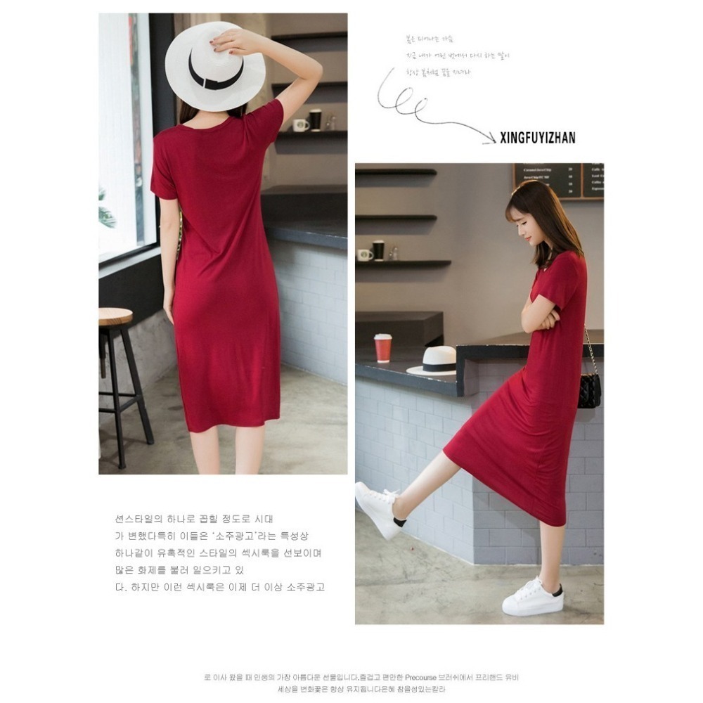 【JDUDS】莫代爾 顯瘦 超彈力 孕婦 大尺碼舒適短袖連身裙-細節圖4