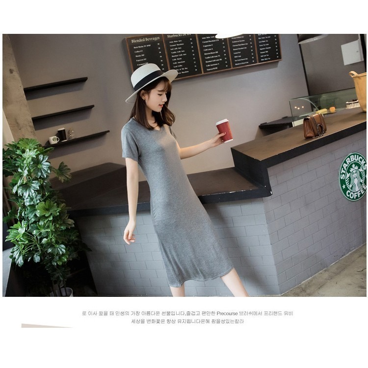 【JDUDS】莫代爾 顯瘦 超彈力 孕婦 大尺碼舒適短袖連身裙-細節圖5