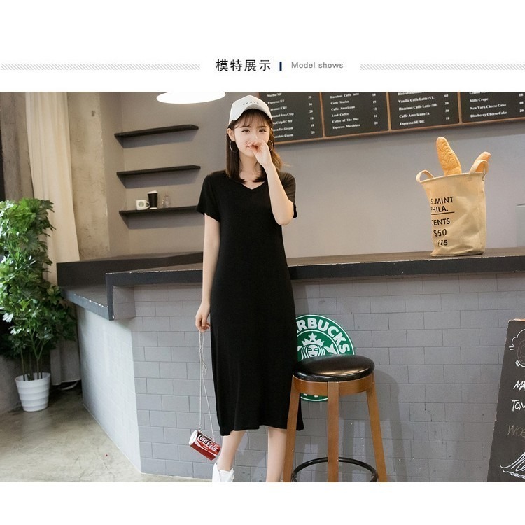 【JDUDS】莫代爾 顯瘦 超彈力 孕婦 大尺碼舒適短袖連身裙-細節圖6