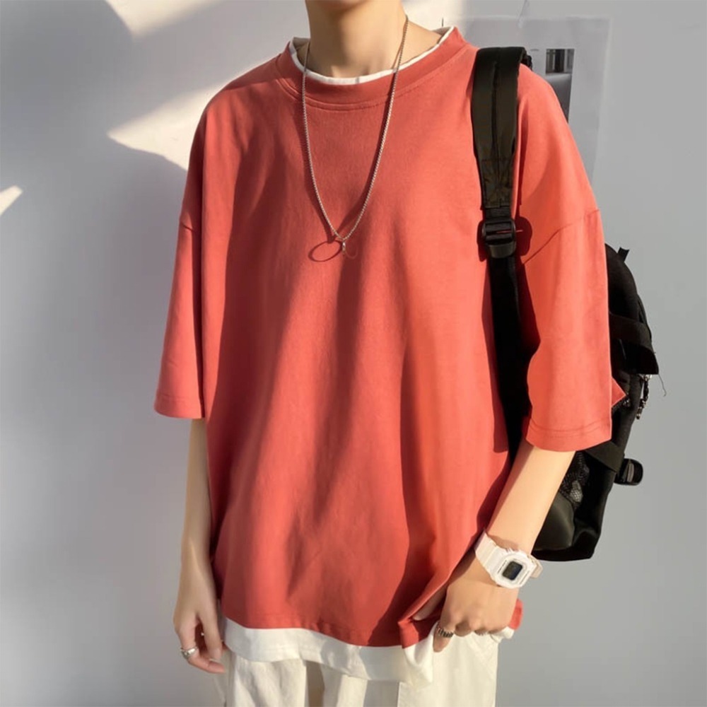 【JDUDS】假二件落肩五分袖T恤 OVERSIZE 寬T 寬鬆T 假二件 短T 素T 潮流 五分袖 寬鬆 六色可選-細節圖4