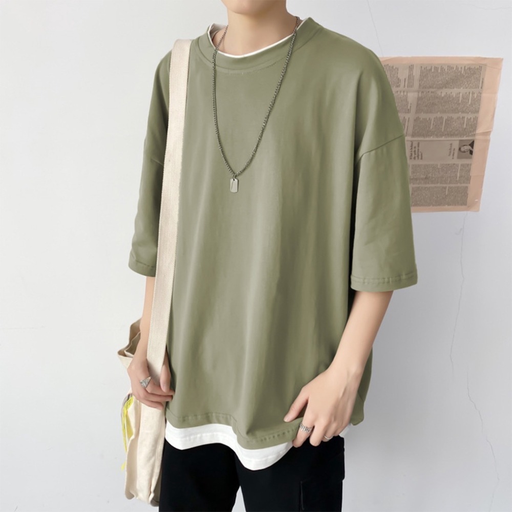 【JDUDS】假二件落肩五分袖T恤 OVERSIZE 寬T 寬鬆T 假二件 短T 素T 潮流 五分袖 寬鬆 六色可選-細節圖8