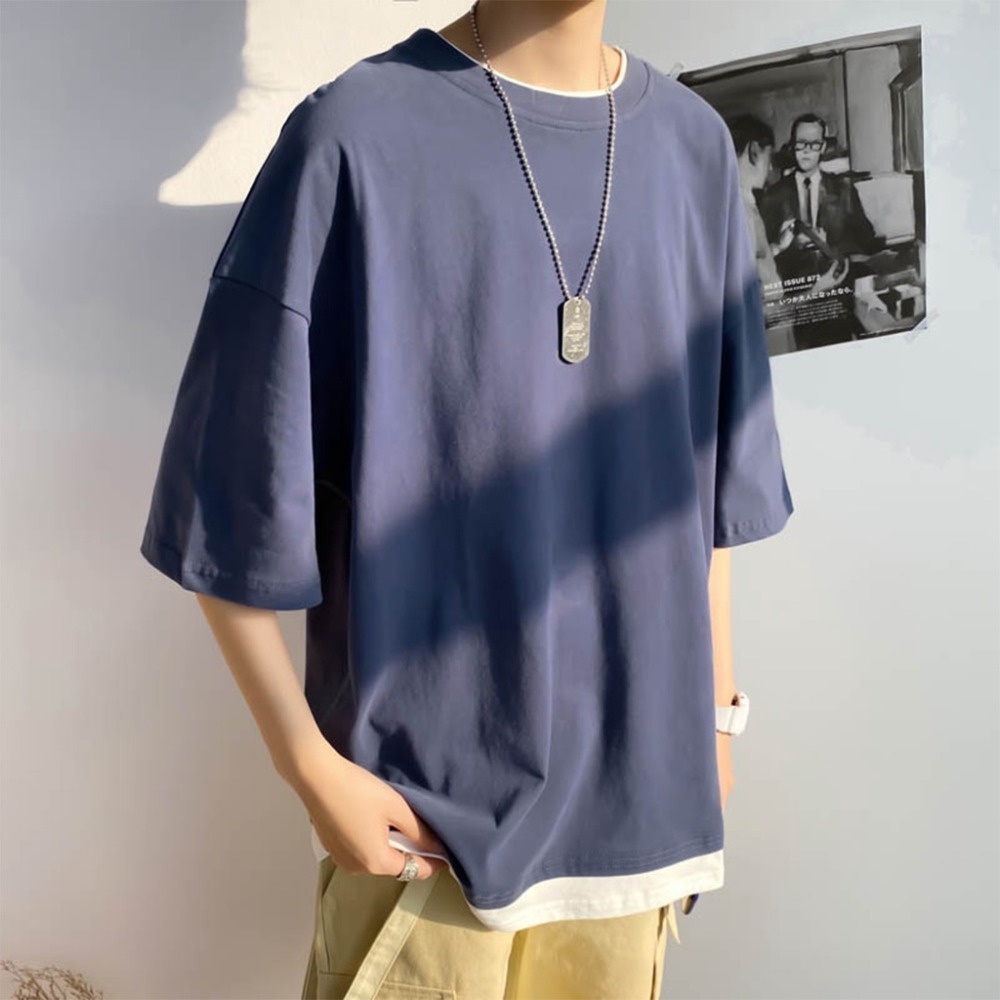 【JDUDS】假二件落肩五分袖T恤 OVERSIZE 寬T 寬鬆T 假二件 短T 素T 潮流 五分袖 寬鬆 六色可選-規格圖9