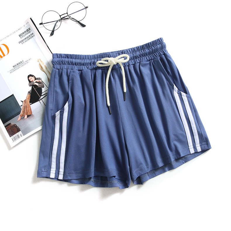 《JDUDS》夏季新款舒適跑步休閒褲鬆緊腰高腰寬鬆顯瘦百搭雙杠條紋-細節圖4