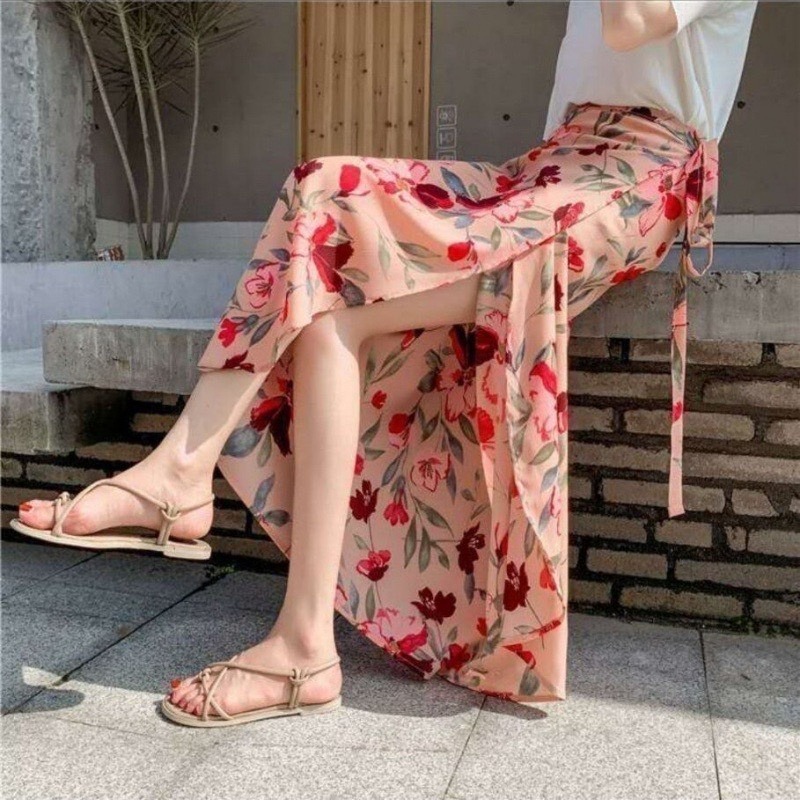 【JDUDS】碎花開衩開岔長裙 長裙裙子開衩裙女神網美風日系碎花性感 綁帶長裙 雪紡裙一片裙沙灘裙-規格圖10