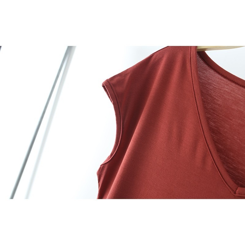 【JDUDS】無袖上衣 無袖 t恤 v领纯色 大尺碼上衣 無袖 寬鬆 素色 V領-細節圖4