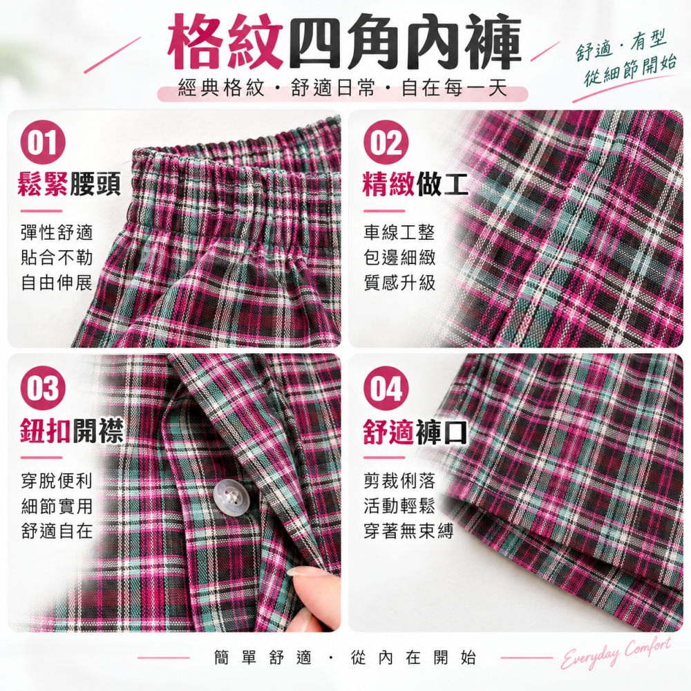 【JDUDS】格紋四角褲內褲 男內褲 四角褲 四腳褲 平口褲 褲襠鈕扣設計 透氣內褲 舒適內褲-細節圖2