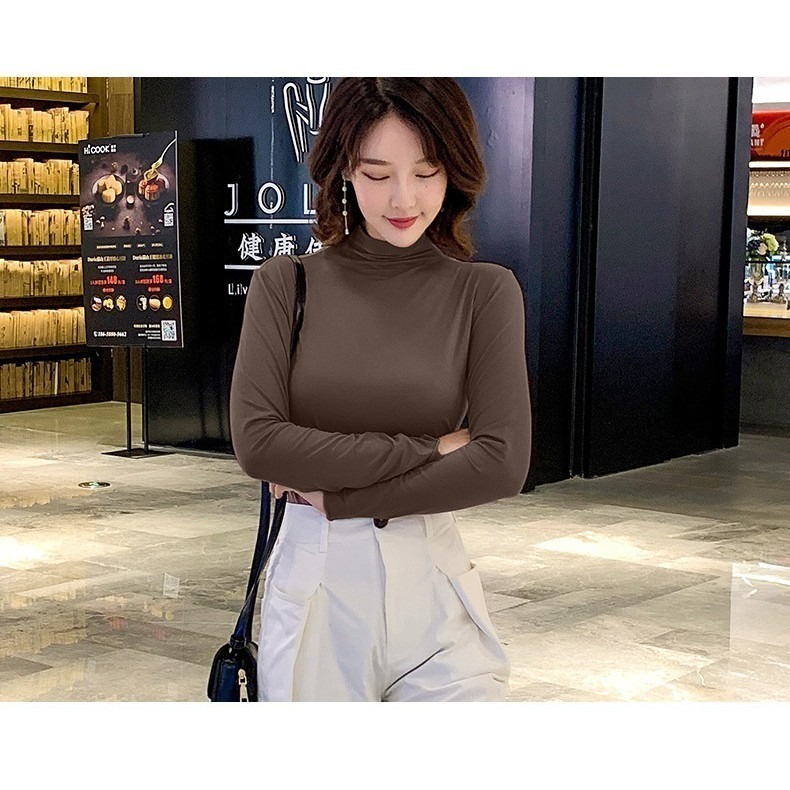 【JDUDS】半高領打底衫女長袖秋冬高領套頭長袖T恤-細節圖4