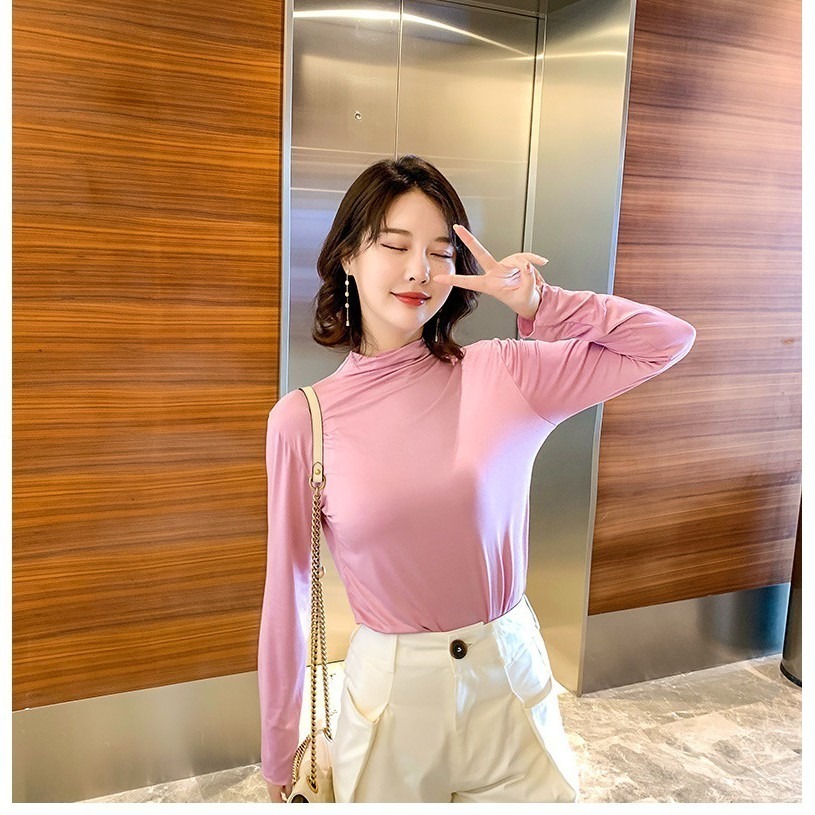 【JDUDS】半高領打底衫女長袖秋冬高領套頭長袖T恤-細節圖5