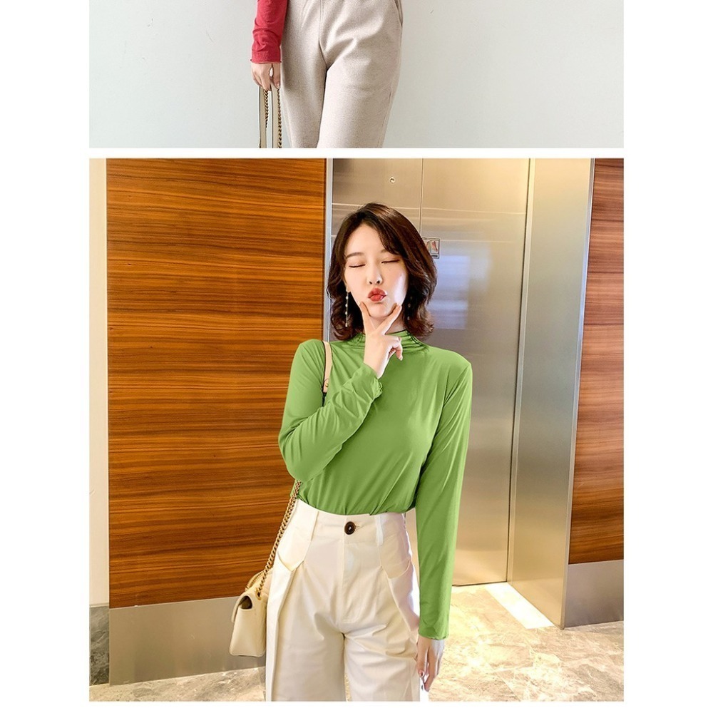 【JDUDS】半高領打底衫女長袖秋冬高領套頭長袖T恤-細節圖6