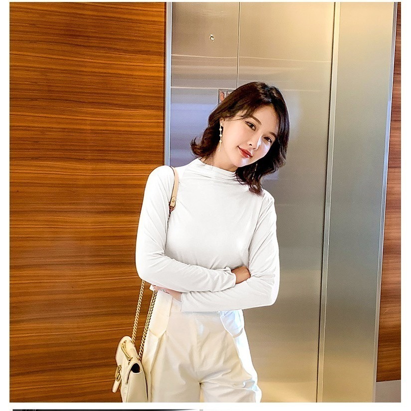 【JDUDS】半高領打底衫女長袖秋冬高領套頭長袖T恤-細節圖7