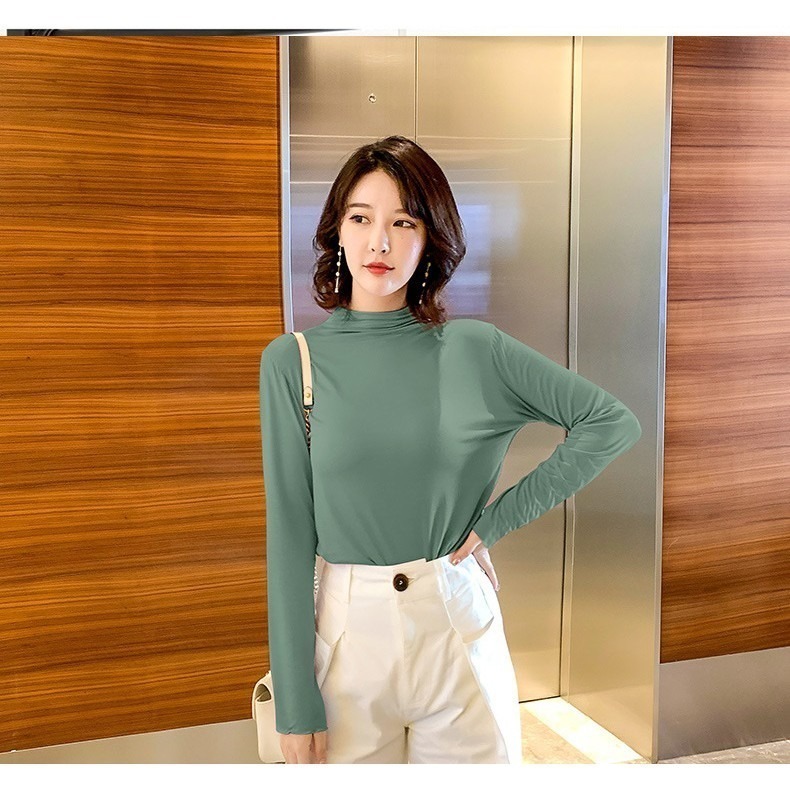 【JDUDS】半高領打底衫女長袖秋冬高領套頭長袖T恤-細節圖8