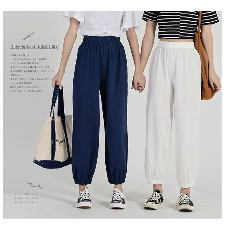 【JDUDS】棉麻九分褲秋季薄款直筒寬鬆褲休閒褲女水洗褲爆款哈倫褲小腳褲 顯瘦 學生 抽繩褲 大碼-細節圖5