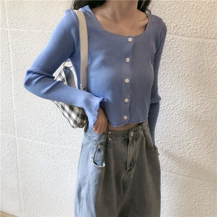 【JDUDS】長袖針織衫 夏季開叉袖口卷邊針織小開衫女輕薄空調防曬上衣 短款氣質開衫-規格圖7