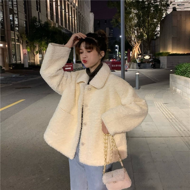 【JDUDS】 仿羊羔毛外套 大尺碼上衣 加絨加厚百搭POLO領仿羊羔毛絨外套女學生慵懶風-細節圖7