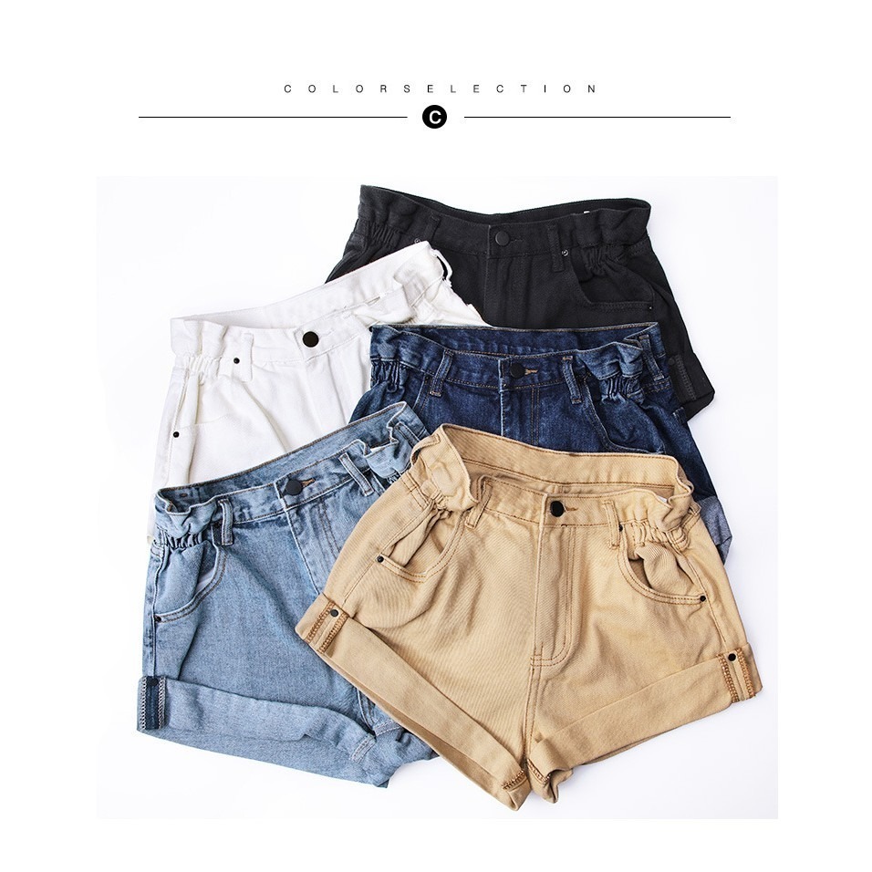 【JDUDS】褶皺側鬆緊顯腿長高腰捲邊牛仔短褲水洗牛仔花苞短褲愛哭包 牛仔短褲 女短褲-細節圖3