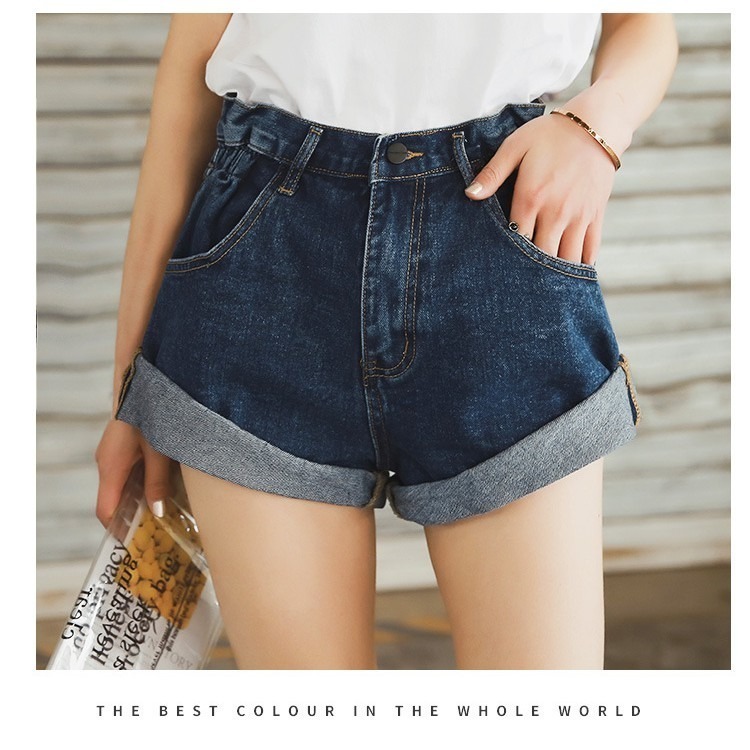 【JDUDS】褶皺側鬆緊顯腿長高腰捲邊牛仔短褲水洗牛仔花苞短褲愛哭包 牛仔短褲 女短褲-細節圖4