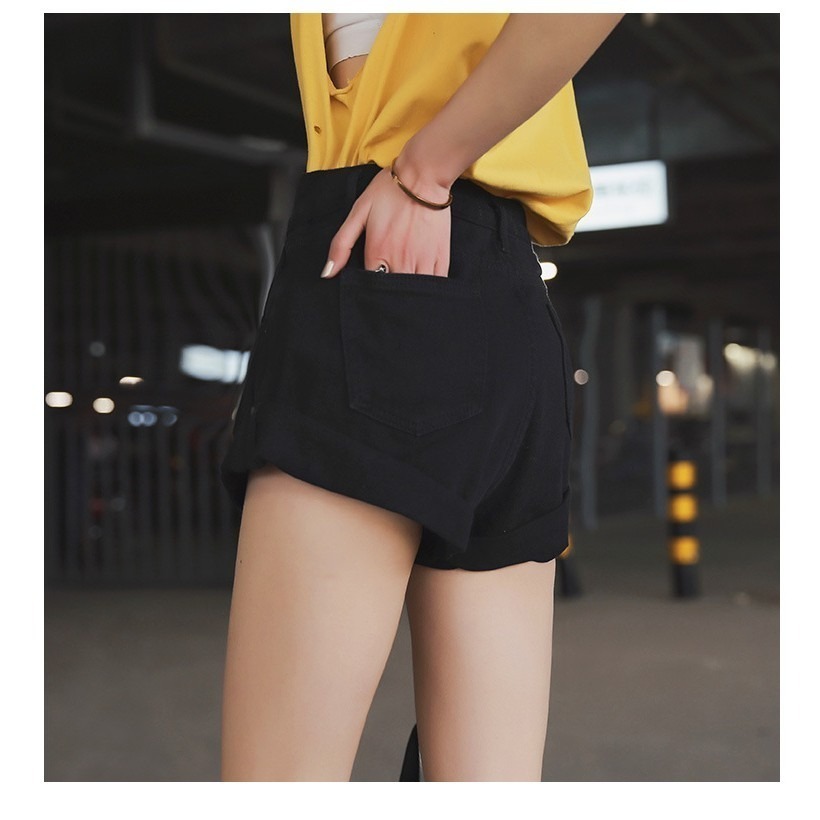 【JDUDS】褶皺側鬆緊顯腿長高腰捲邊牛仔短褲水洗牛仔花苞短褲愛哭包 牛仔短褲 女短褲-細節圖6