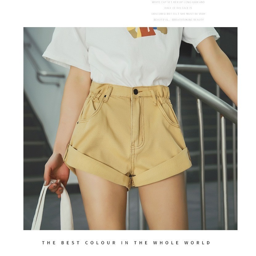 【JDUDS】褶皺側鬆緊顯腿長高腰捲邊牛仔短褲水洗牛仔花苞短褲愛哭包 牛仔短褲 女短褲-細節圖7