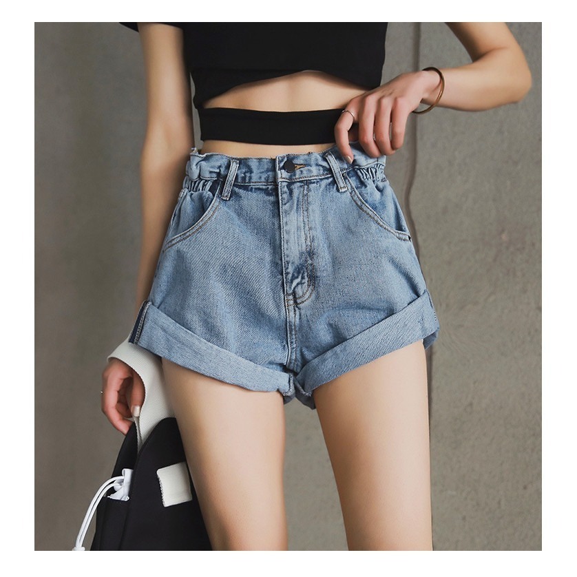 【JDUDS】褶皺側鬆緊顯腿長高腰捲邊牛仔短褲水洗牛仔花苞短褲愛哭包 牛仔短褲 女短褲-規格圖9