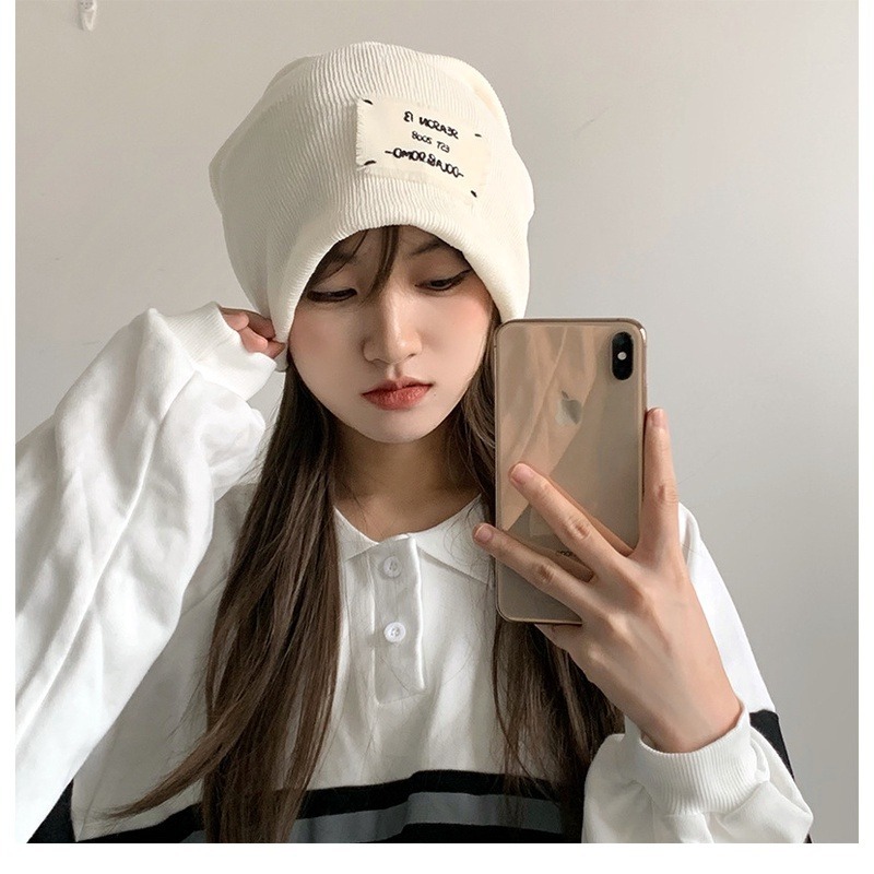 【JDUDS】休閒封頂立體肌理感紋路頭巾帽 手工扯邊小方塊堆堆套頭帽 網紅百搭包頭帽 奧代爾棉內襯-細節圖5