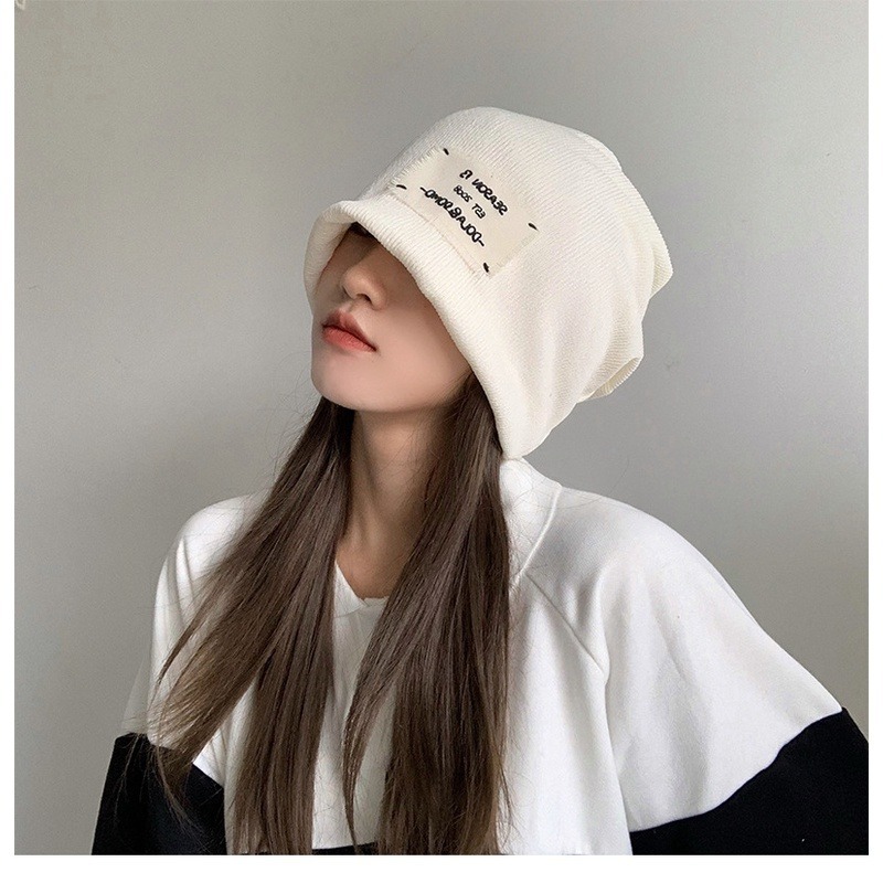 【JDUDS】休閒封頂立體肌理感紋路頭巾帽 手工扯邊小方塊堆堆套頭帽 網紅百搭包頭帽 奧代爾棉內襯-細節圖8