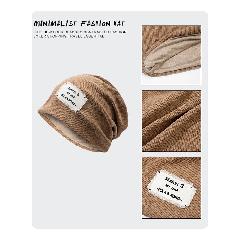 【JDUDS】休閒封頂立體肌理感紋路頭巾帽 手工扯邊小方塊堆堆套頭帽 網紅百搭包頭帽 奧代爾棉內襯-細節圖9