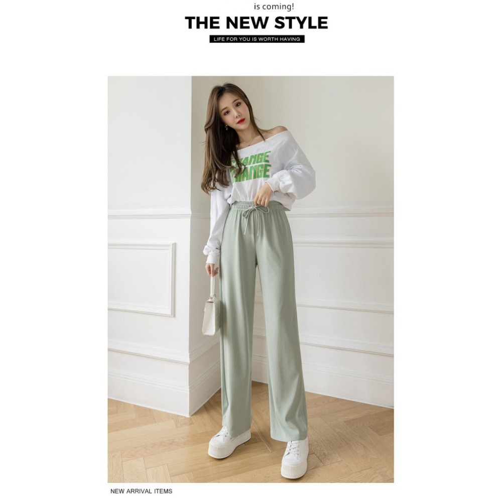 【JDUDS】新款冰絲闊腿褲女春夏高腰垂感寬鬆直筒休閒褲 日常穿搭 上班穿搭 女生長褲 寬褲 涼感 顯瘦 遮肉-規格圖9